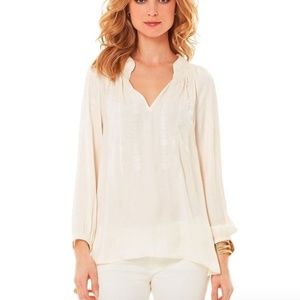 [Lilly Pulitzer] Hollis Embroidered Offwhite Top L